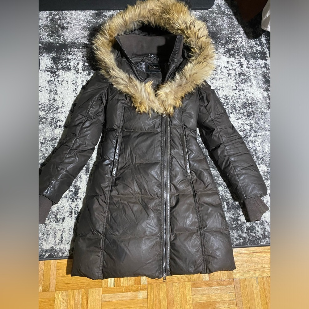 Mackage brown XS 3-4 down jacket with faux fur hood
